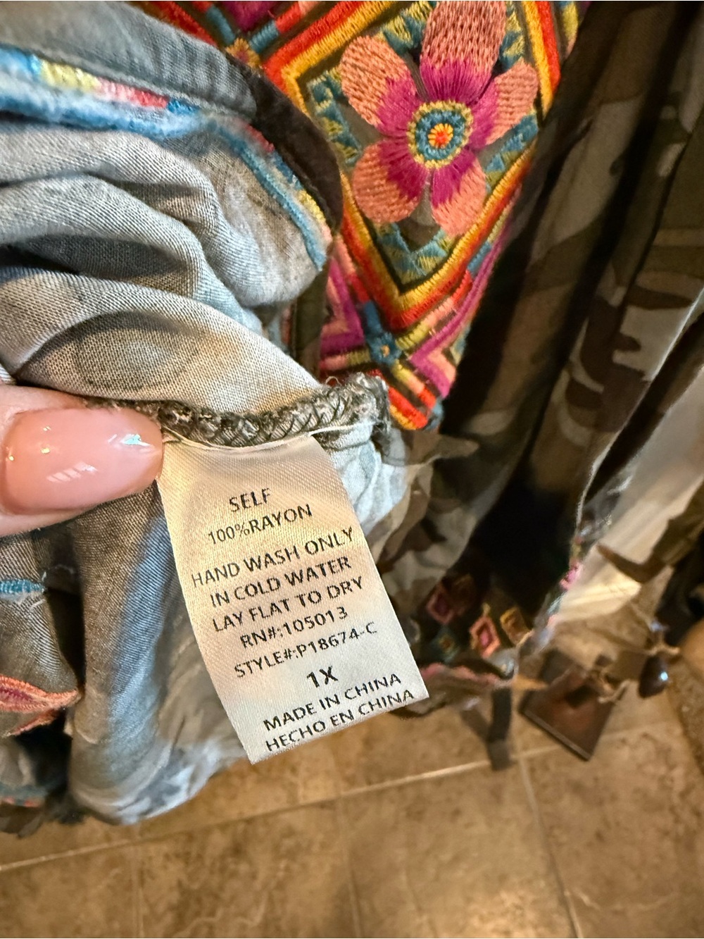 Savanna Jane Olive Camo Embroidered Boho Blouse - Picture 5 of 5